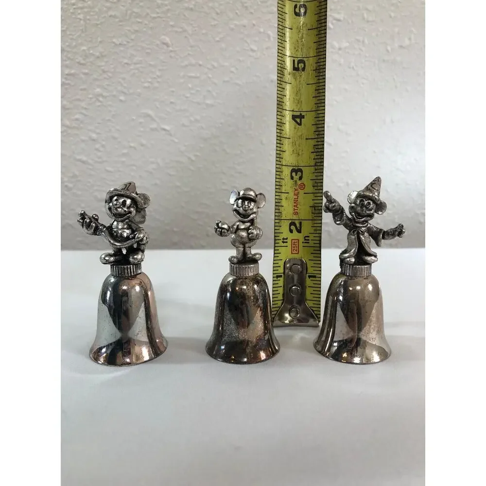 New‎ England Collector's Disney Mickey Silver Plated Bells Lot of 3 VTG 1980's